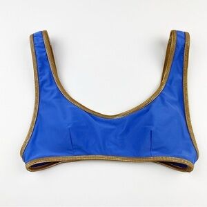 Aerie Wide Strap Scoop Bikini Top Blue Gold Trim Size S NWOT